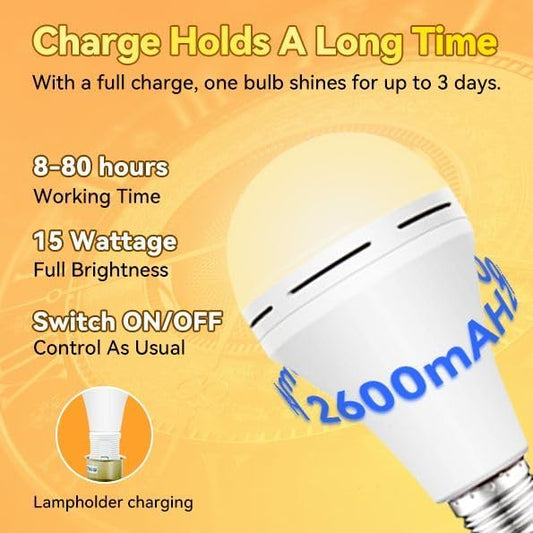 Neporal LITE PRO Battery Backup Light Bulbs, 2600mAh Rechargeable Light Bulbs, Perfect As Emergency Lights for Home Power Failure, Hurricane Prepareness Item, E26/E27