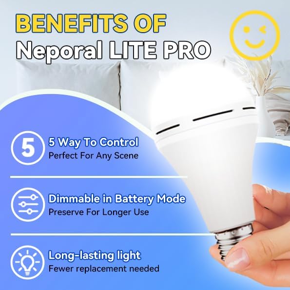 Emergency-Rechargeable-Light-Bulb, Stay Lights Up When Power Failure, 1200mAh15W 80W Equivalent LED Light Bulbs for Home, Camping, Tent (WHITE-2600mAh)