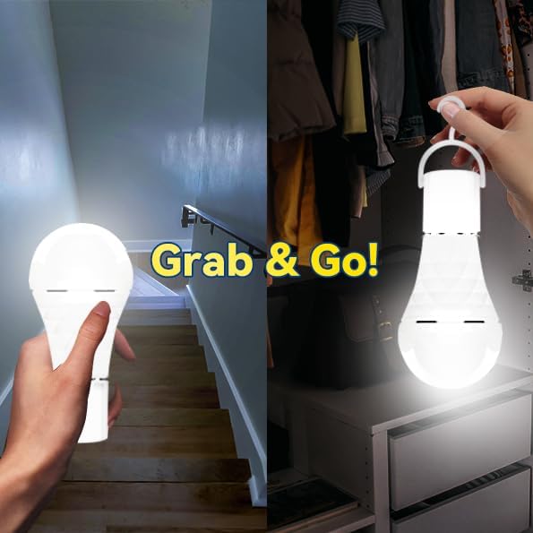 Neporal LITE PRO Rechargeable Light Bulbs, 2600mAh Large Battery Backup Light Bulbs, Socket Rechargeable Emergency Lights for Home, Hurricane Prepareness Item, E26/E27 (White-2600mAh)