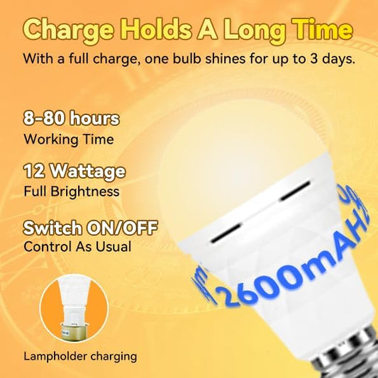 Neporal LITE PRO Rechargeable Light Bulbs, 2600mAh Large Battery Backup Light Bulbs