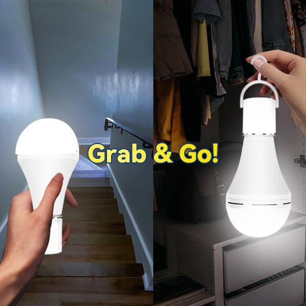 Emergency-Rechargeable-Light-Bulb, Stay Lights Up When Power Failure, 1200mAh15W 80W Equivalent LED Light Bulbs for Home, Camping, Tent (WHITE-2600mAh)