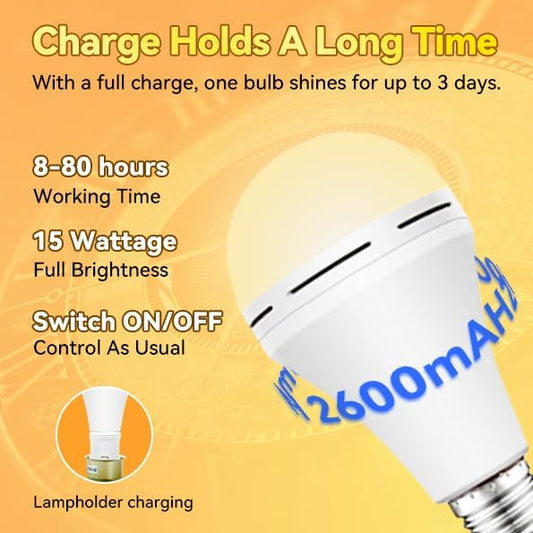 Emergency-Rechargeable-Light-Bulb, Stay Lights Up When Power Failure, 2600mAh