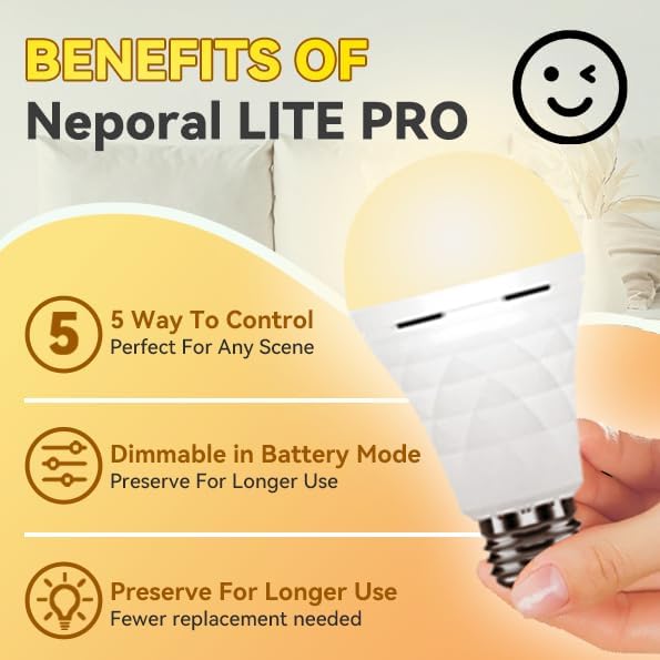 Neporal LITE PRO Rechargeable Light Bulbs, 2600mAh Large Battery Backup Light Bulbs