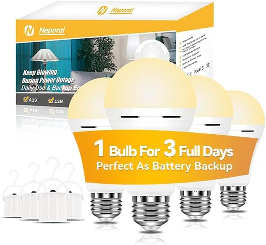 Neporal LITE PRO Rechargeable Light Bulbs, 2600mAh Large Battery Backup Light Bulbs