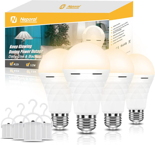 Neporal A19 Rechargeable Light Bulbs, Emergency Light Bulb 60 Watt Equiv., Self-Charging