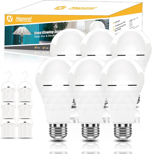 Neporal A19 Rechargeable Light Bulbs, Socket Rechageable Battery Backup Light Bulbs