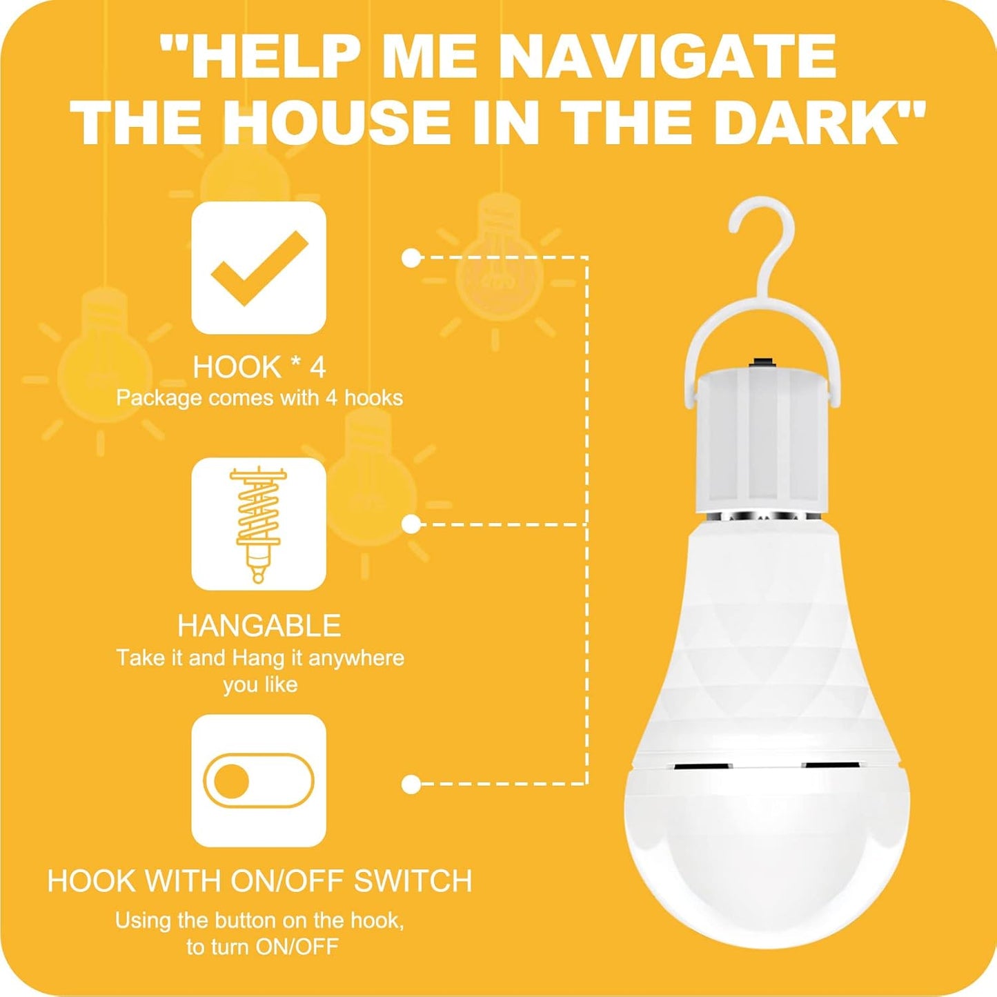 Neporal A19 Rechargeable Light Bulbs, Socket Rechageable Battery Backup Light Bulbs