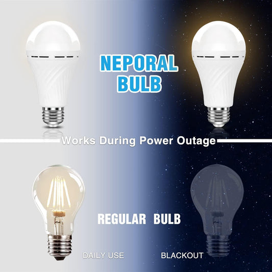 Neporal LITE Emergency Rechargeable Light Bulbs A19, Light Up to 48 hrs