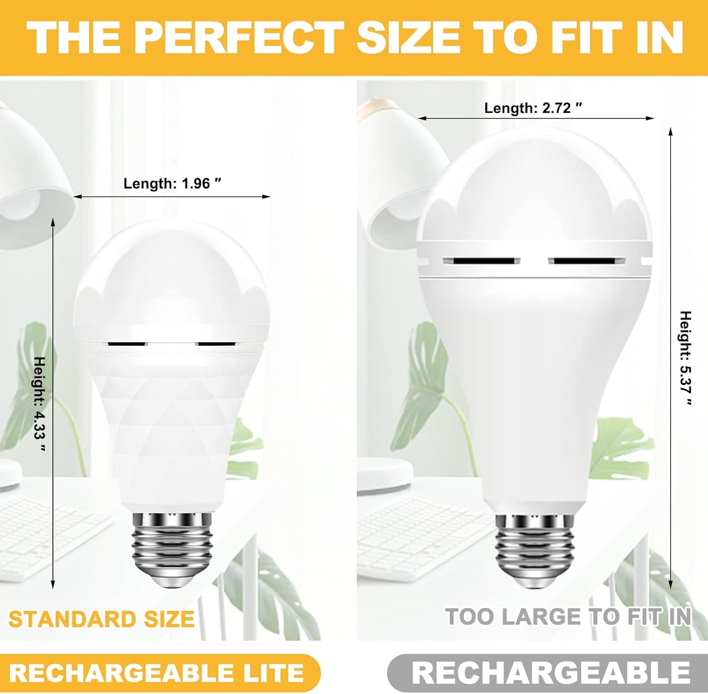 Neporal A19 Rechargeable Light Bulbs, Socket Rechageable Battery Backup Light Bulbs
