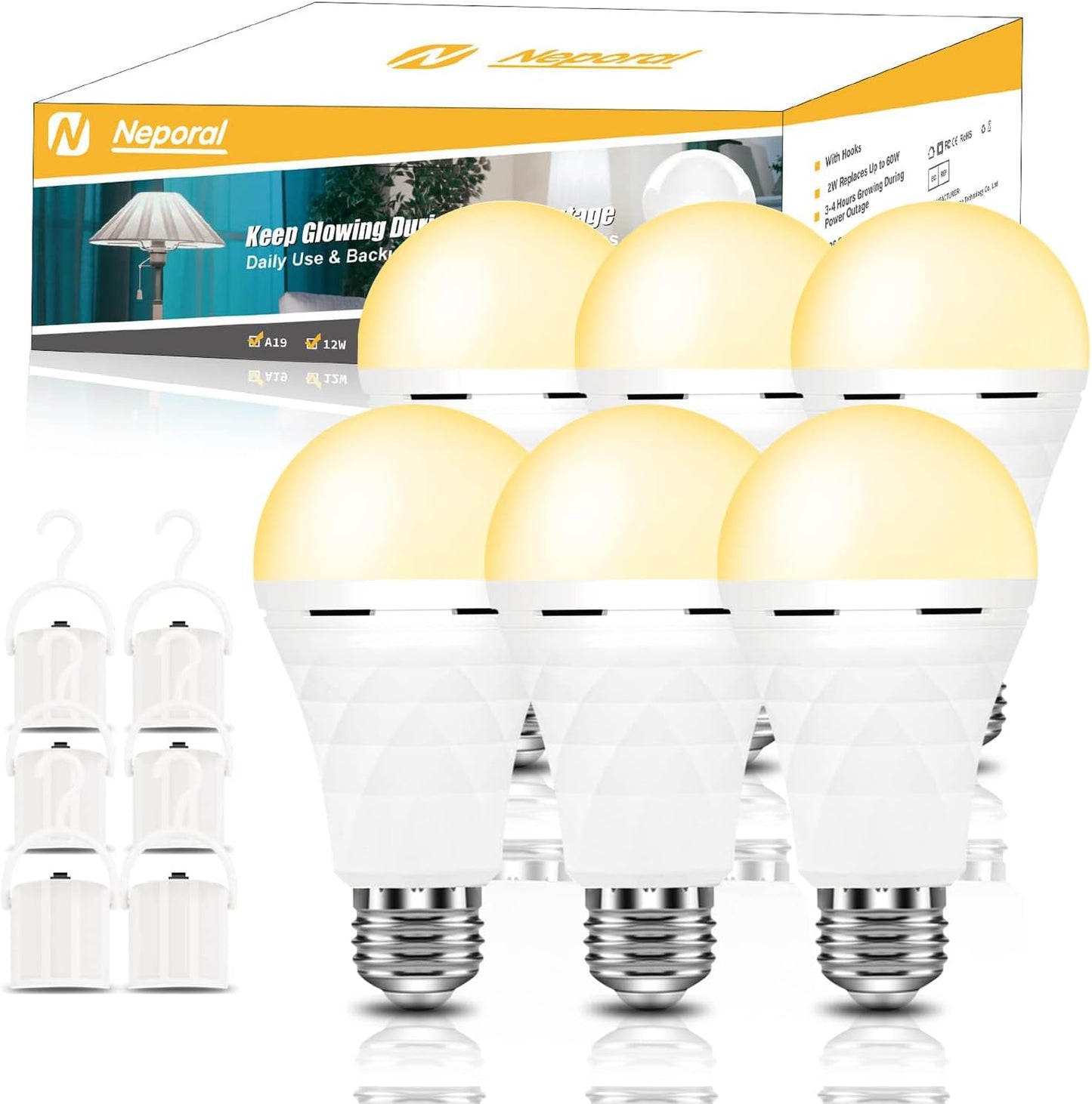 Neporal LITE PRO Rechargeable Light Bulbs, 2600mAh Large Battery Backup Light Bulbs