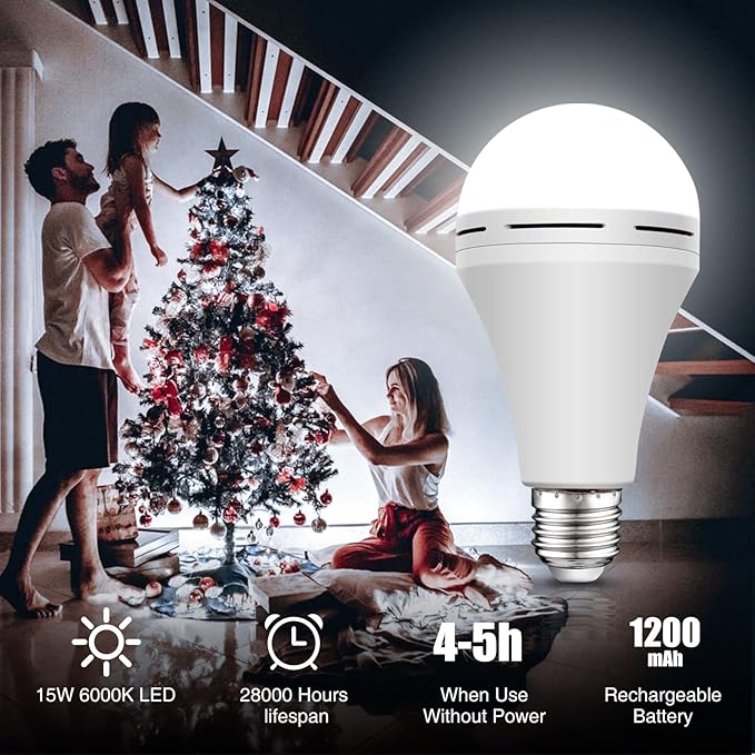 Neporal Rechargeable Light Bulbs, Battery Operated, Powered Backup, 15W, E26