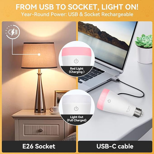Neporal MagicPro Rechargeable Light Bulbs with Remote, USB + Socket Rechargeable, 15W
