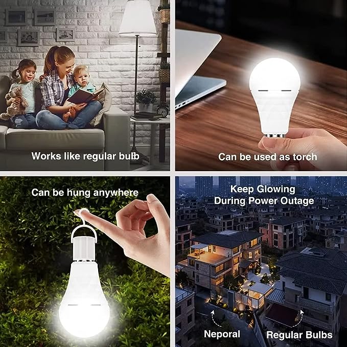 Neporal A19 Rechargeable Light Bulbs Emergency Light Bulb for Power Outages, Led Bulb 60 Watt Equivalent, 5000K Daylight Self-charging Light Bulb 1200mAh Battery Backup Light Bulbs for Daily, Emergency Use