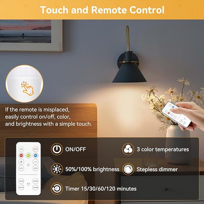 Neporal MagicPro Rechargeable Light Bulbs with Remote, USB + Socket Rechargeable, 15W