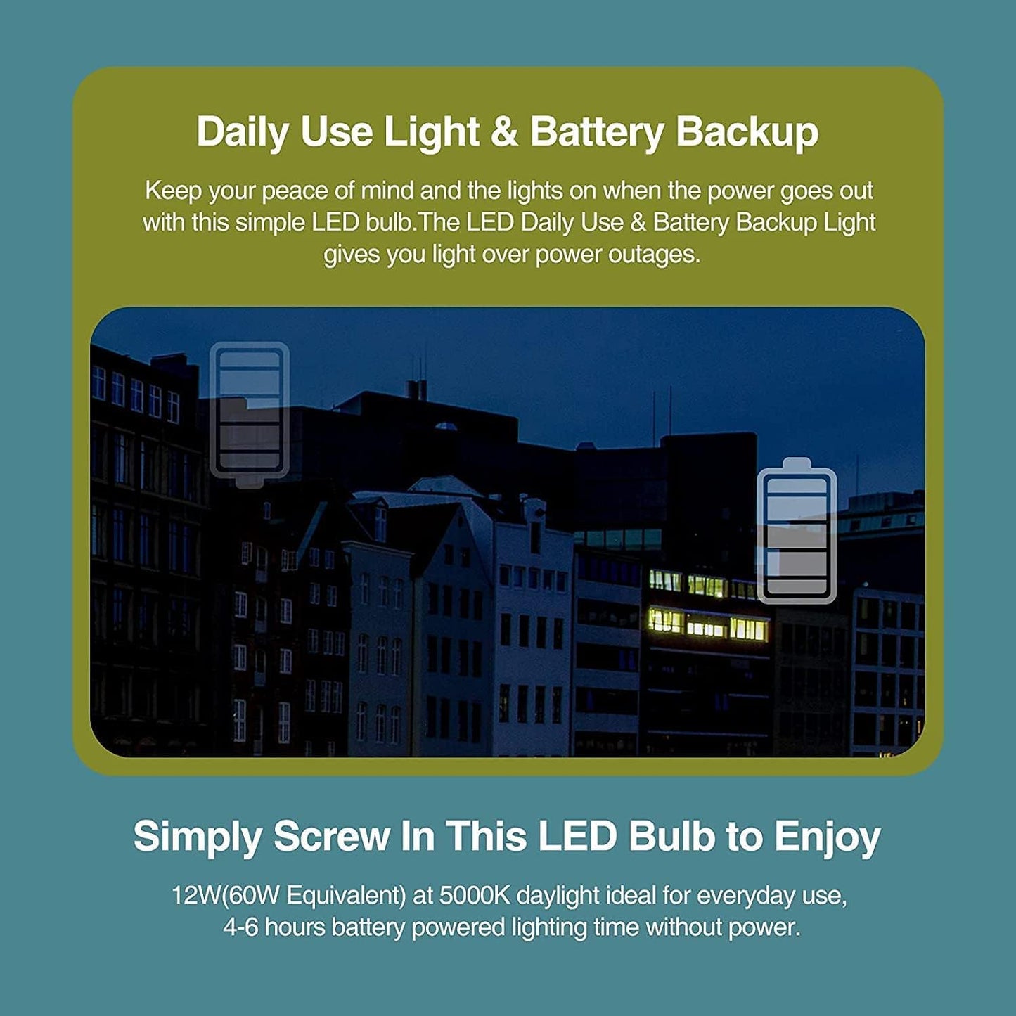 Neporal A19 Rechargeable Light Bulbs, Emergency Light Bulb 60 Watt Equiv., Self-Charging