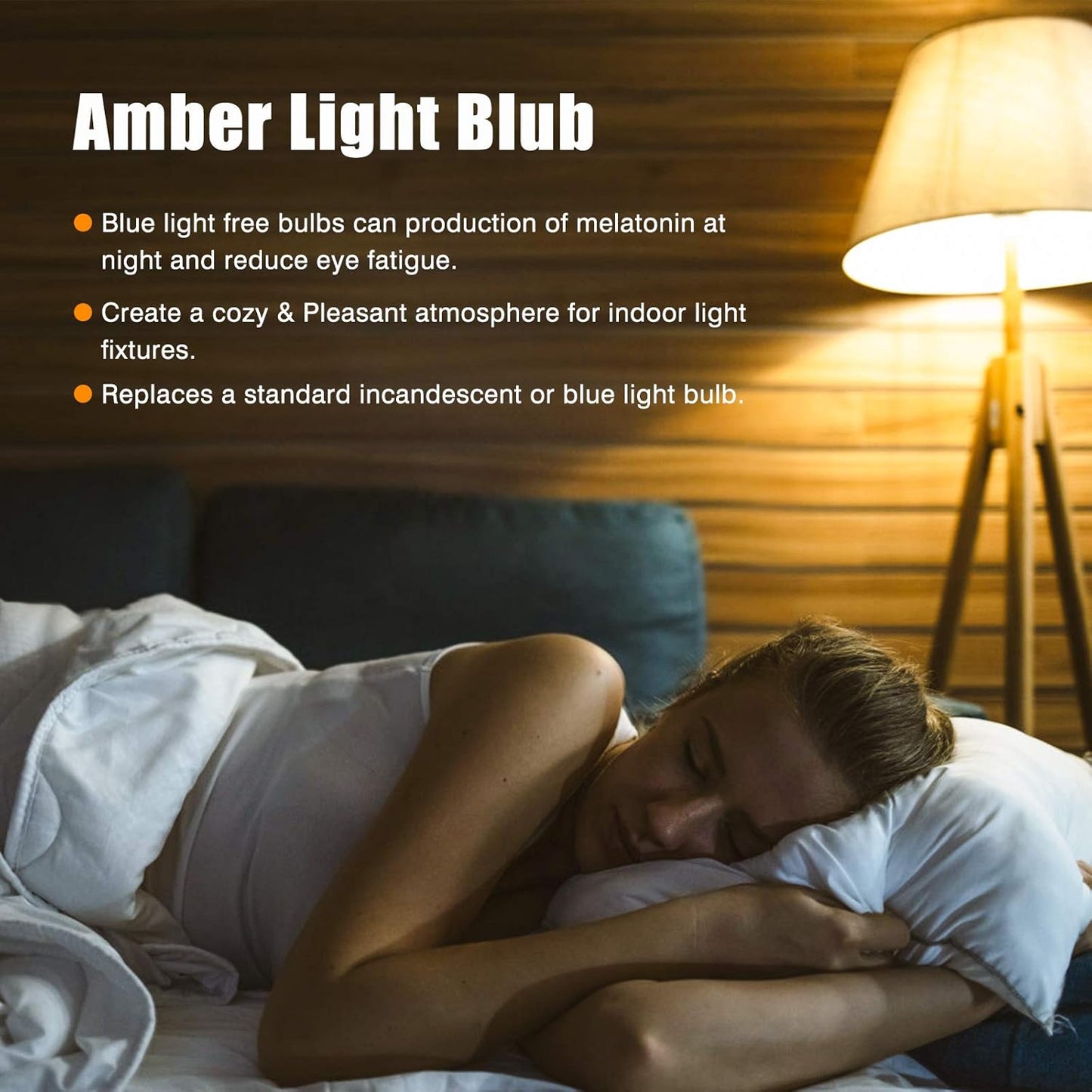 Neporal Amber Light Bulbs 9W, Soft Warm Sleep Light Bulbs 60W Equivalent, Blue Light Blocking Amber Night Light Bulbs 1800K, Bedtime Light Bulb for Healthy Sleep, 8 Pack