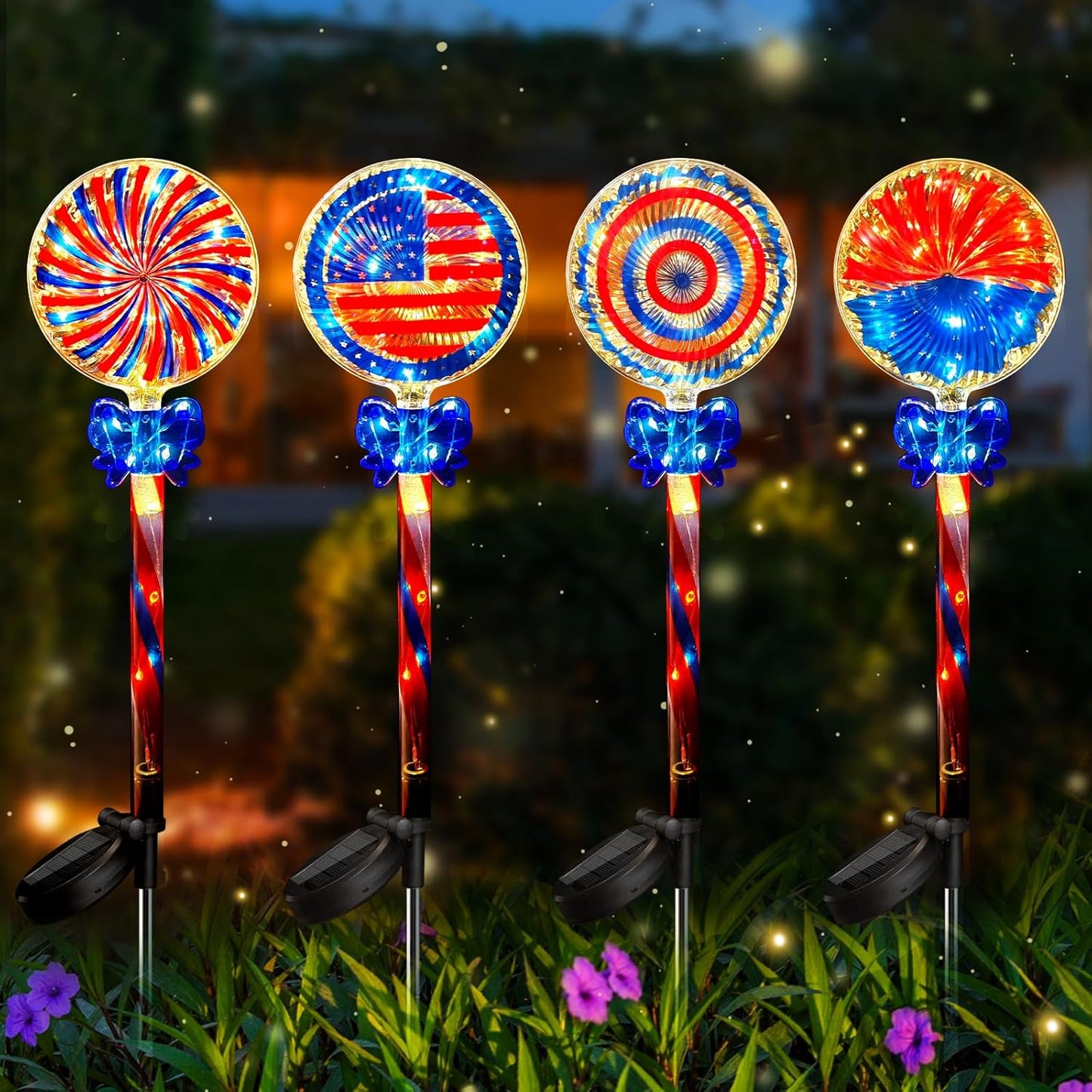 NEPORAL 4th of July Decorations Outdoor Solar Lights, IP65 Waterproof