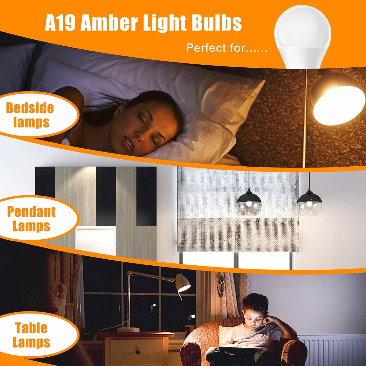 Neporal Amber Light Bulbs 9W, Soft Warm Sleep Light Bulbs 60W Equivalent, Blue Light Blocking Amber Night Light Bulbs 1800K, Bedtime Light Bulb for Healthy Sleep, 6 Pack