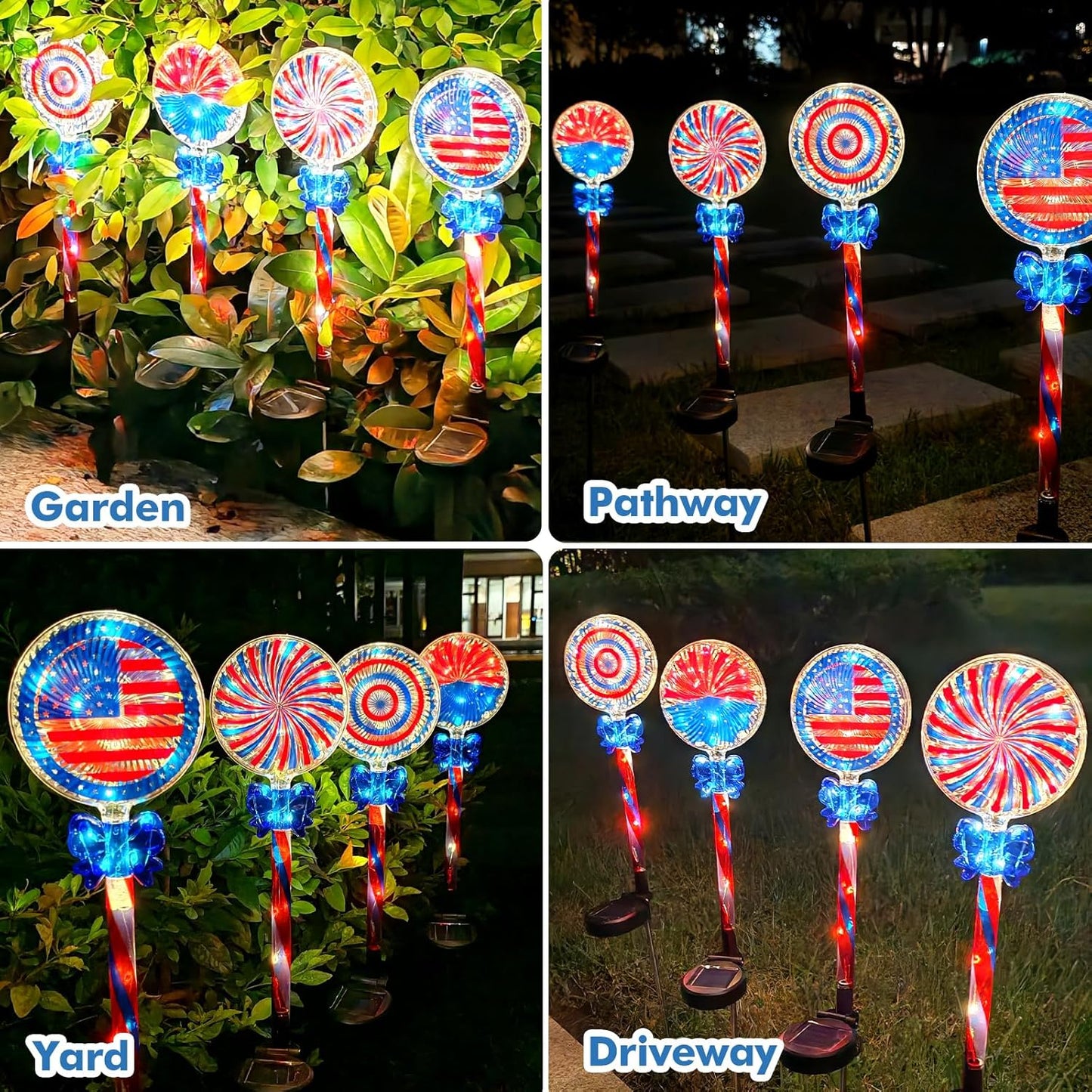 NEPORAL 4th of July Decorations Outdoor Solar Lights, IP65 Waterproof
