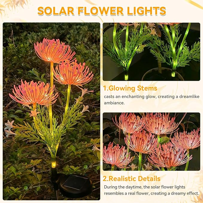 Neporal 4PK Outdoor Solar Flowers+Multi-Color Solar Butterfly Lights, Swaying Garden Decor