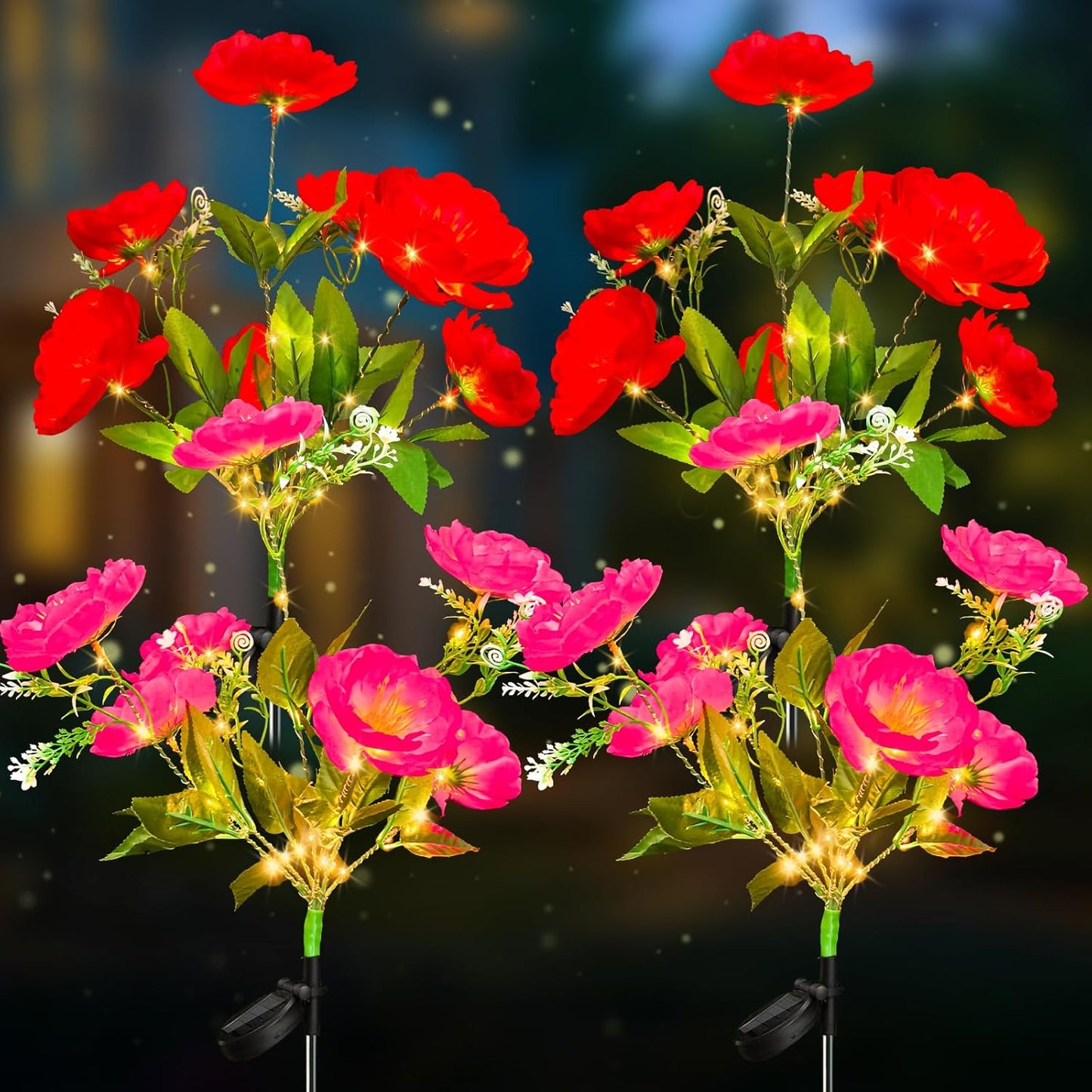 Neporal Solar Flowers Outdoor Waterproof, 4PK 7-Stem Yellow Camellia with 2 Lighting Modes & Romantic Warm Light, Solar Lights Outdoor Decorative for Garden, Yard, Pathway, Gardening Gifts for Women