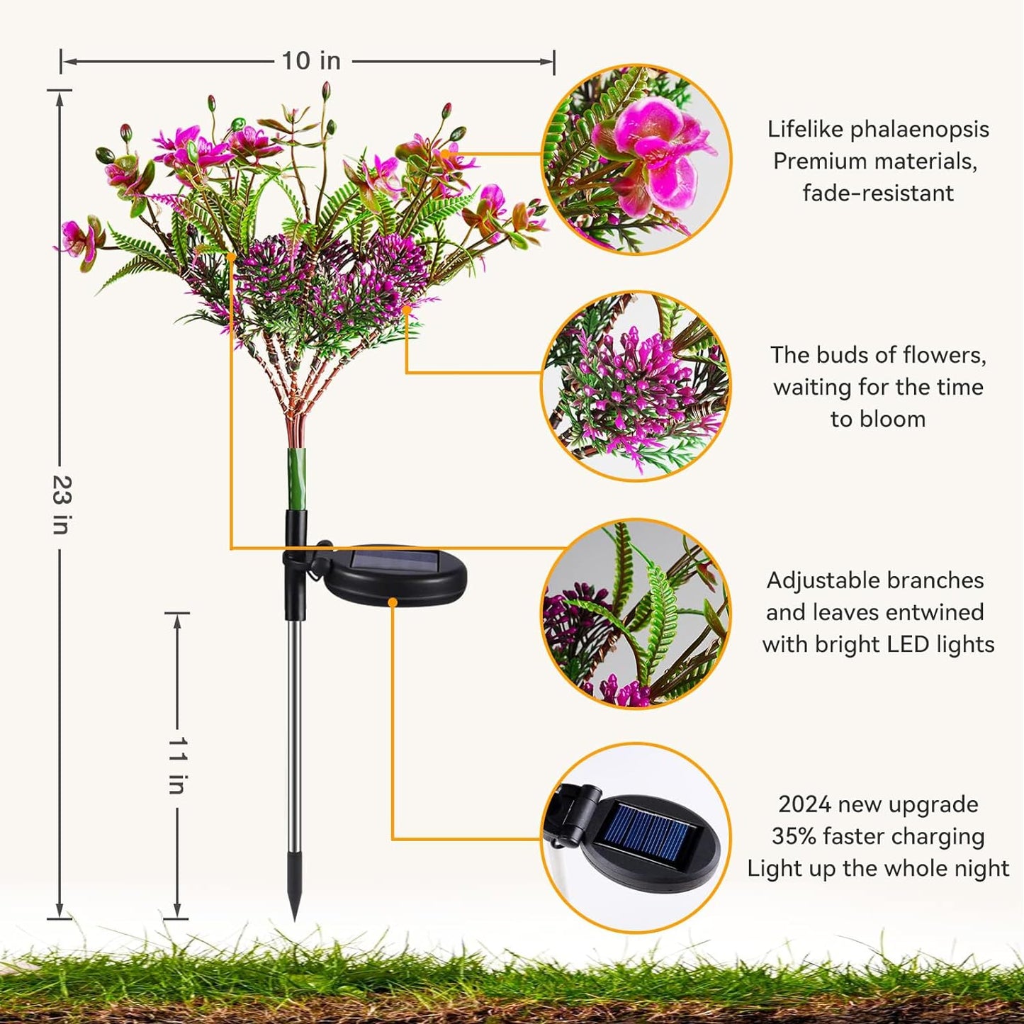 Neporal Solar Garden Lights Outdoor Waterproof IP65, Phalaenopsis Solar Flowers Outdoor Waterproof for Garden Decor,Outdoor Decor, 4PK Garden Solar Lights Outdoor Waterproof Gardening Gifts for Women