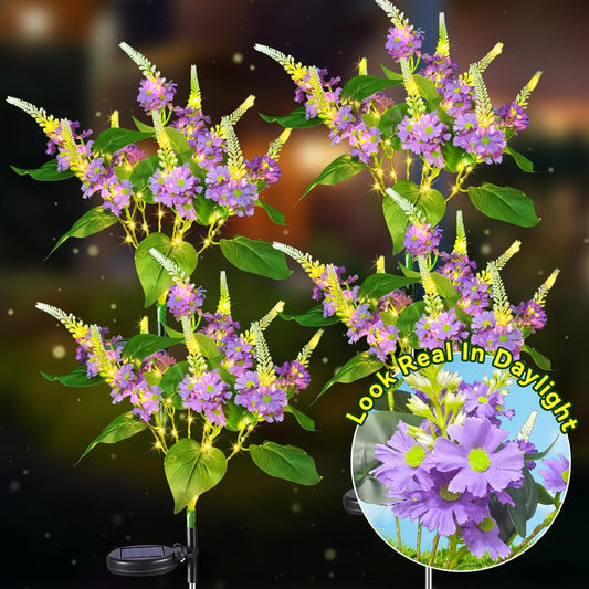 Neporal Solar Flowers Outdoor Waterproof Purple, Lilac Garden Solar Lights Decorative 4PK 8-Stem, 2 Lighting Modes, Solar Powered Garden Decor, Solar Yard Decor