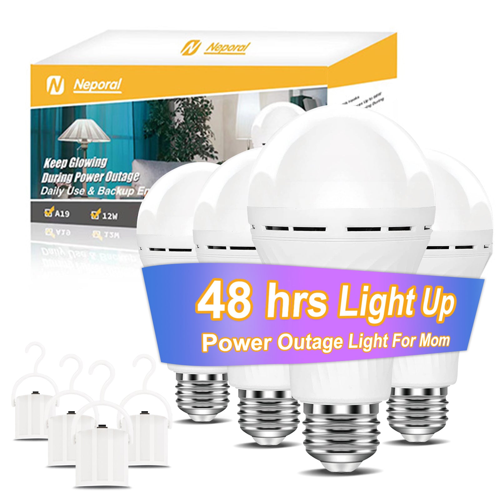 Neporal Emergency Rechargeable Light Bulbs Stay Light Up When Home Power  Failure, 15W 80W Equivalent LED 1200mAh Self Charging Emergency Light Bulb