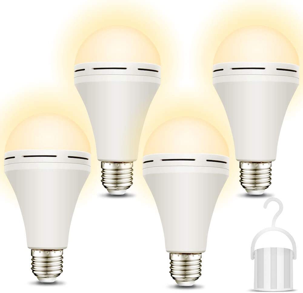 Neporal 4 Pack Rechargeable Emergency LED Bulb, 1200mAh, 15W, 80W Equivalent, E27, with Hook