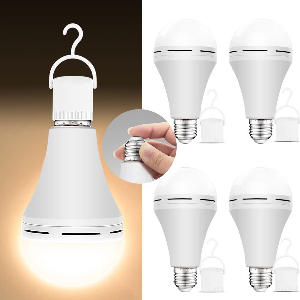 Neporal 4 Pack Emergency Rechargeable Light Bulbs, Daylight, 15W, 80W Equivalent