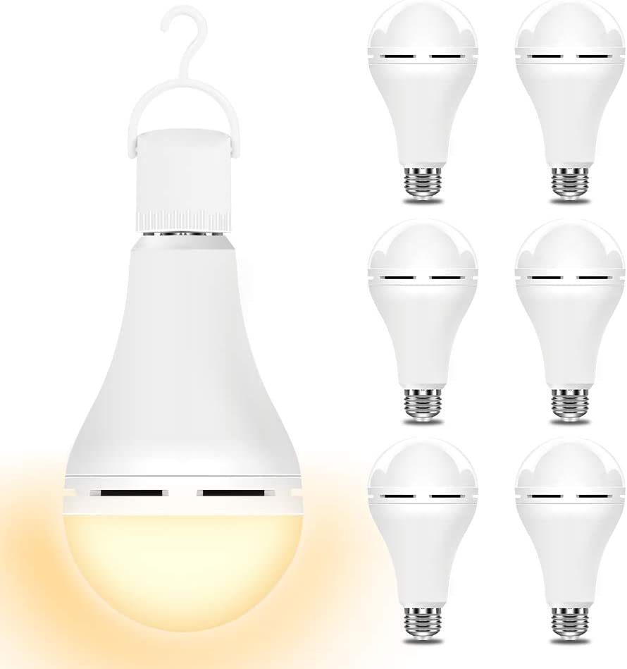 Neporal 4 Pack Emergency Rechargeable Light Bulbs with hook, Daylight, 15W,  80W Equivalent