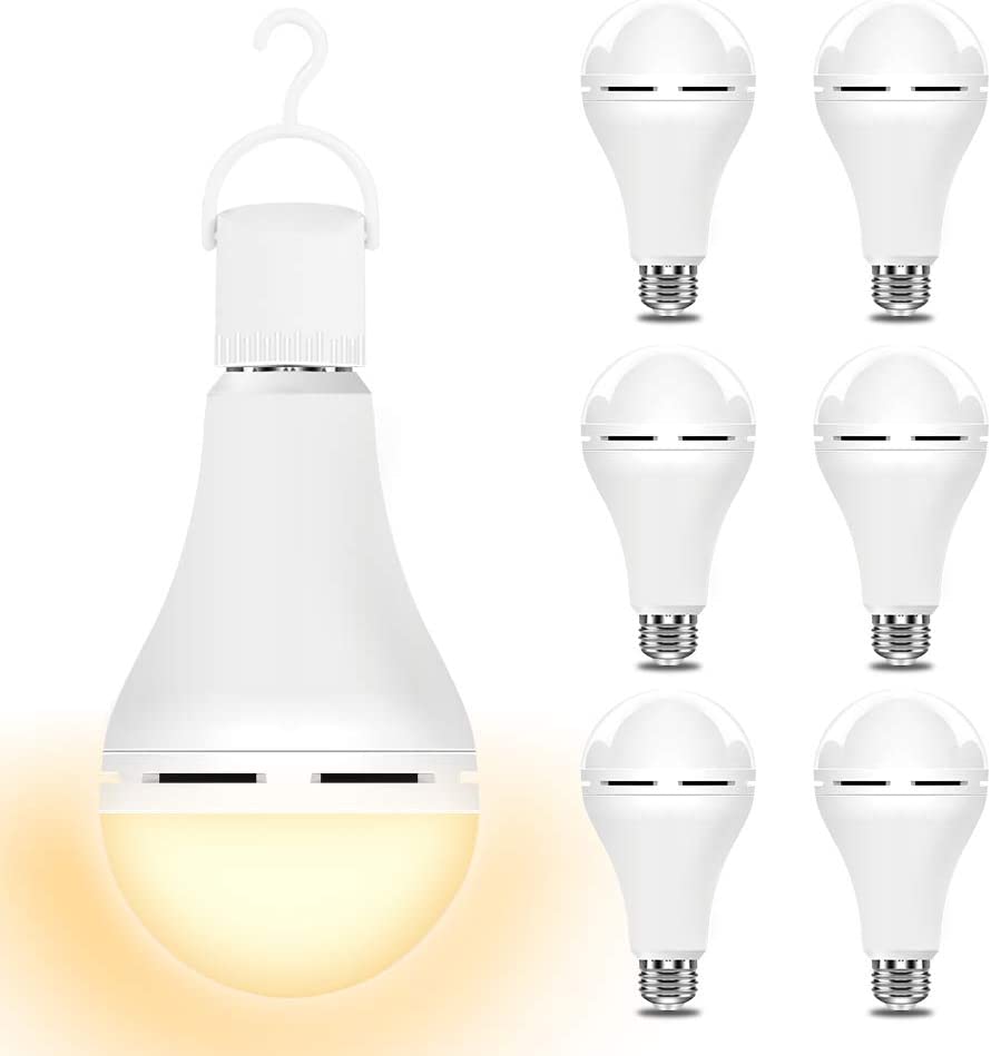 Neporal 6 Pack 3000K 6PK Emergency Rechargeable Light Bulb, 1200mAh15W 80W Equivalent