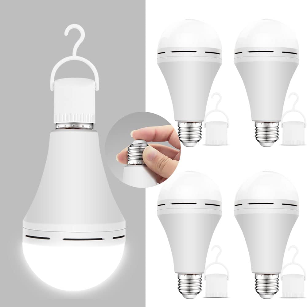 Neporal 4 Pack Emergency Rechargeable Light Bulbs, Daylight, 15W, 80W Equivalent