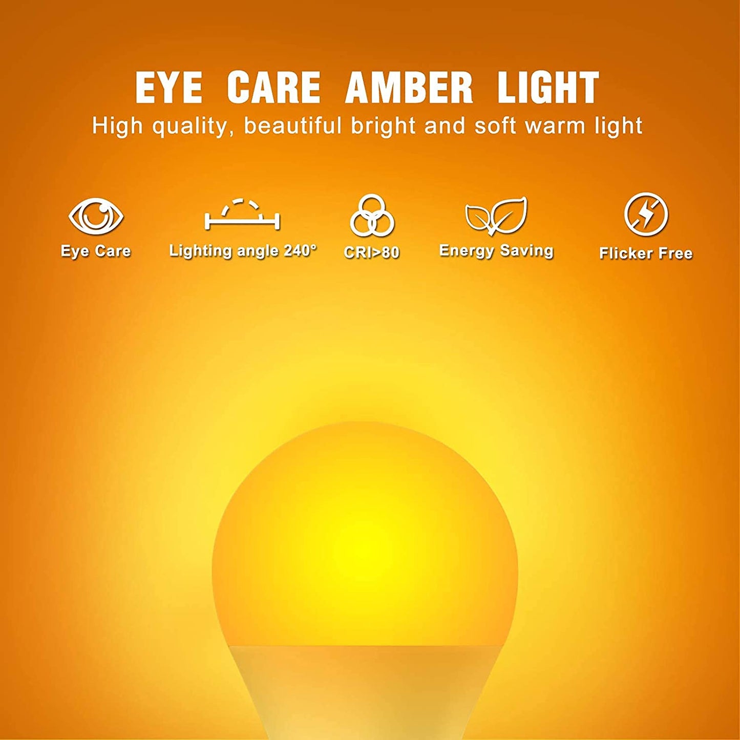 Neporal Amber Light Bulbs, 9W 60W Equivalent A19 Soft Light Bulbs, 3 Pack Blue Light Blocking Warm Light Bulbs, 1800K Amber Night Light Bulbs, Dim Light Bulbs for Healthy Sleep and Baby Nursery Light
