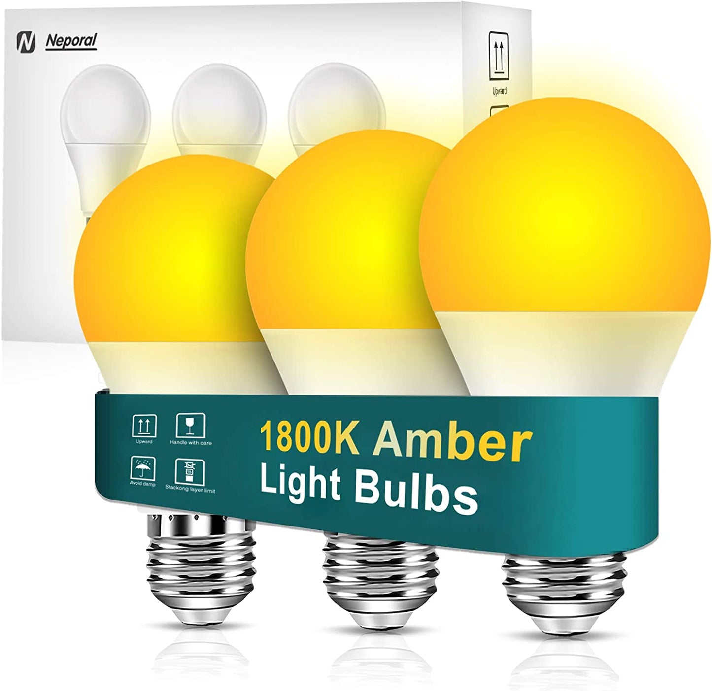 Neporal Amber Light Bulbs 9W, Soft Warm Sleep Light Bulbs 60W Equivalent, Blue Light Blocking Amber Night Light Bulbs 1800K, Bedtime Light Bulb for Healthy Sleep.