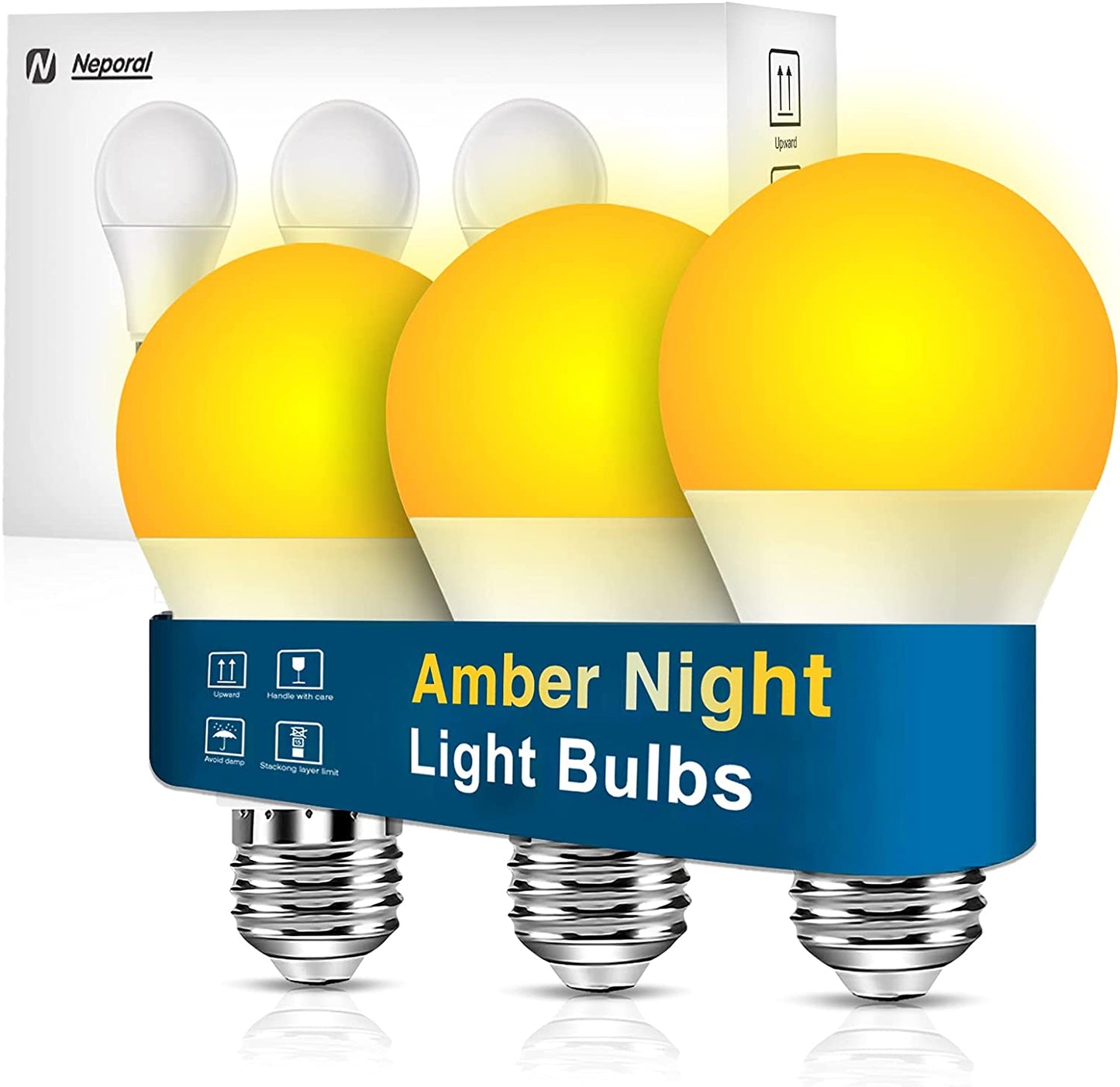 Neporal Amber Light Bulbs, 9W 60W Equivalent A19 Soft Light Bulbs, 3 Pack Blue Light Blocking Warm Light Bulbs, 1800K Amber Night Light Bulbs, Dim Light Bulbs for Healthy Sleep and Baby Nursery Light