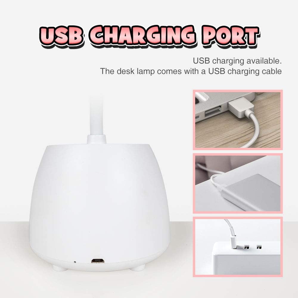 Neporal Small Desk Lamp Cute Desk Lamp Rechargeable Touch Control Dimming 3 Brightness, 360°Flexible Gooseneck Eye-Care LED Kids Desk Lamp with Pen Holder, Kawaii Desk Accessories, Rabbit Lamp
