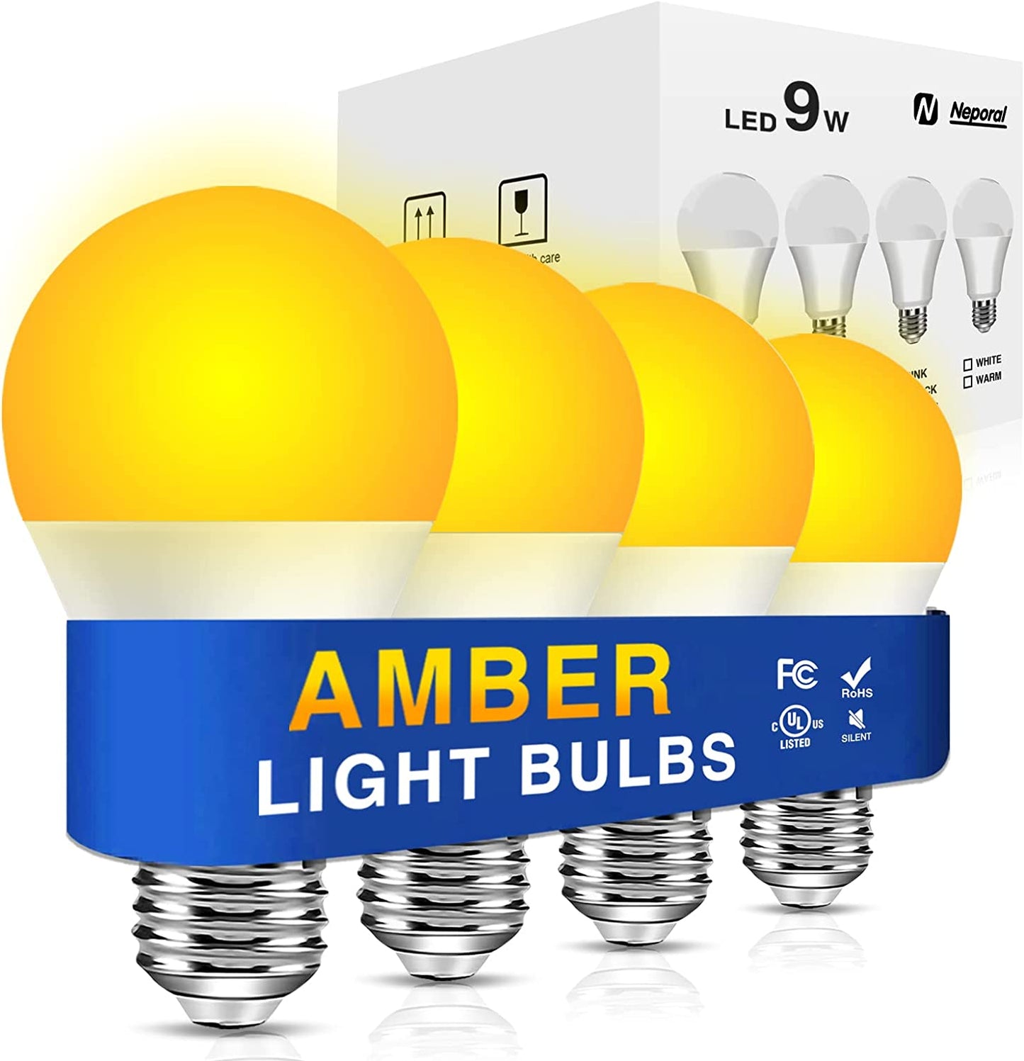Neporal Amber Light Bulbs 9W, Soft Warm Sleep Light Bulbs 60W Equivalent, Blue Light Blocking Amber Night Light Bulbs 1800K, Bedtime Light Bulb for Healthy Sleep.