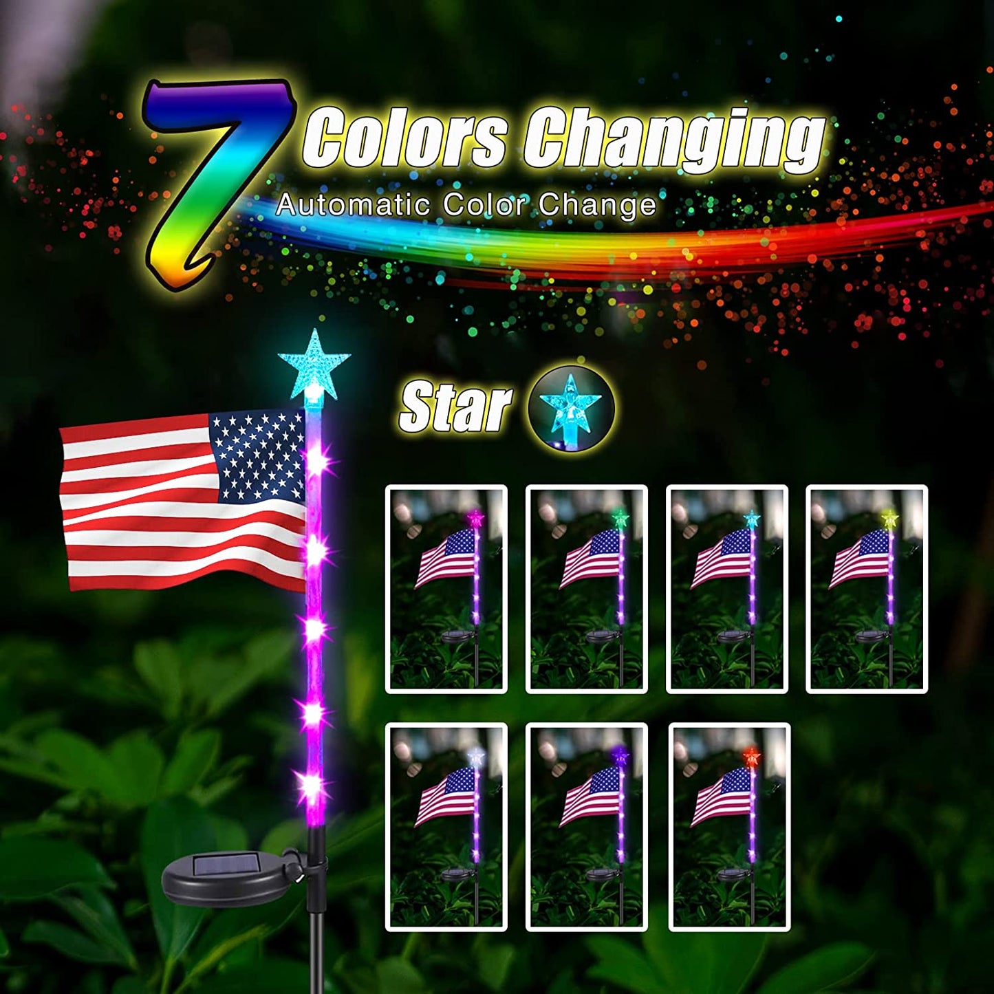 Neporal 4PK Solar American Flag Lights Outdoor,July 4th Decorations for Outside,Waterproof Outdoor Patriotic Decorations,Solar Stake Lights for Garden, Patio, Yard, Solar Powered Waterproof IP65