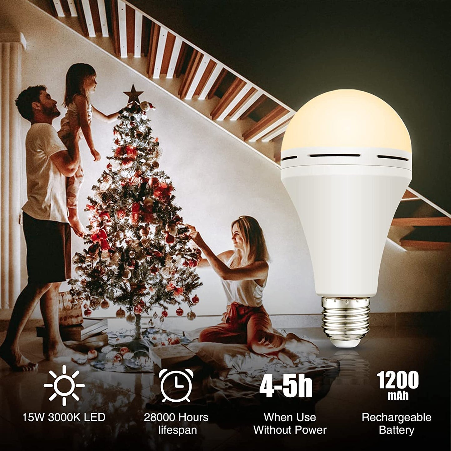 Neporal 6 Pack 3000K 6PK Emergency Rechargeable Light Bulb, 1200mAh15W 80W Equivalent
