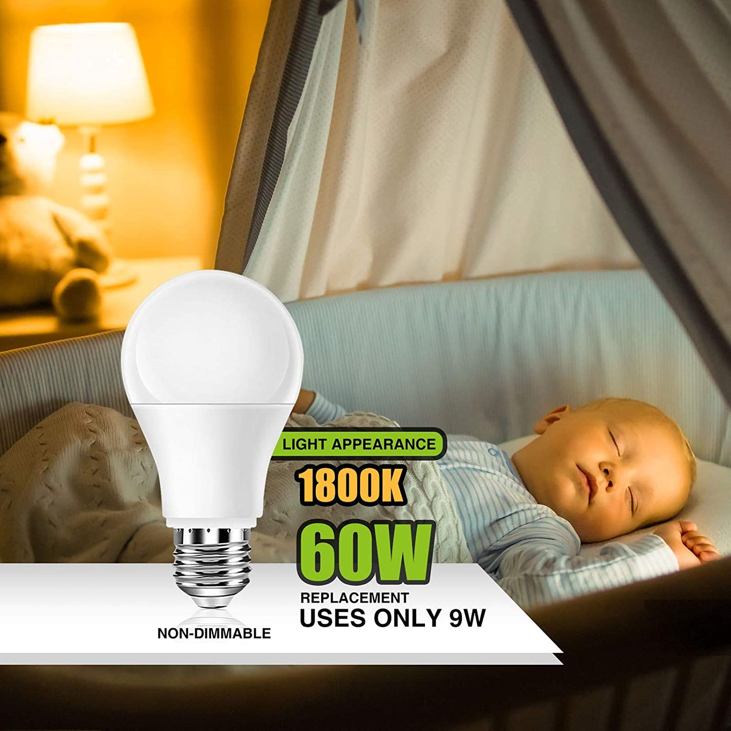 Neporal 9W Night Light Bulbs, Blue Light Blocking Sleep Light Bulbs 1800K, Gentle On Eyes for Sleep and Reading, Soft Warm Light, A19 60W Equivalent, Amber Light Bulbs, 1 Pack