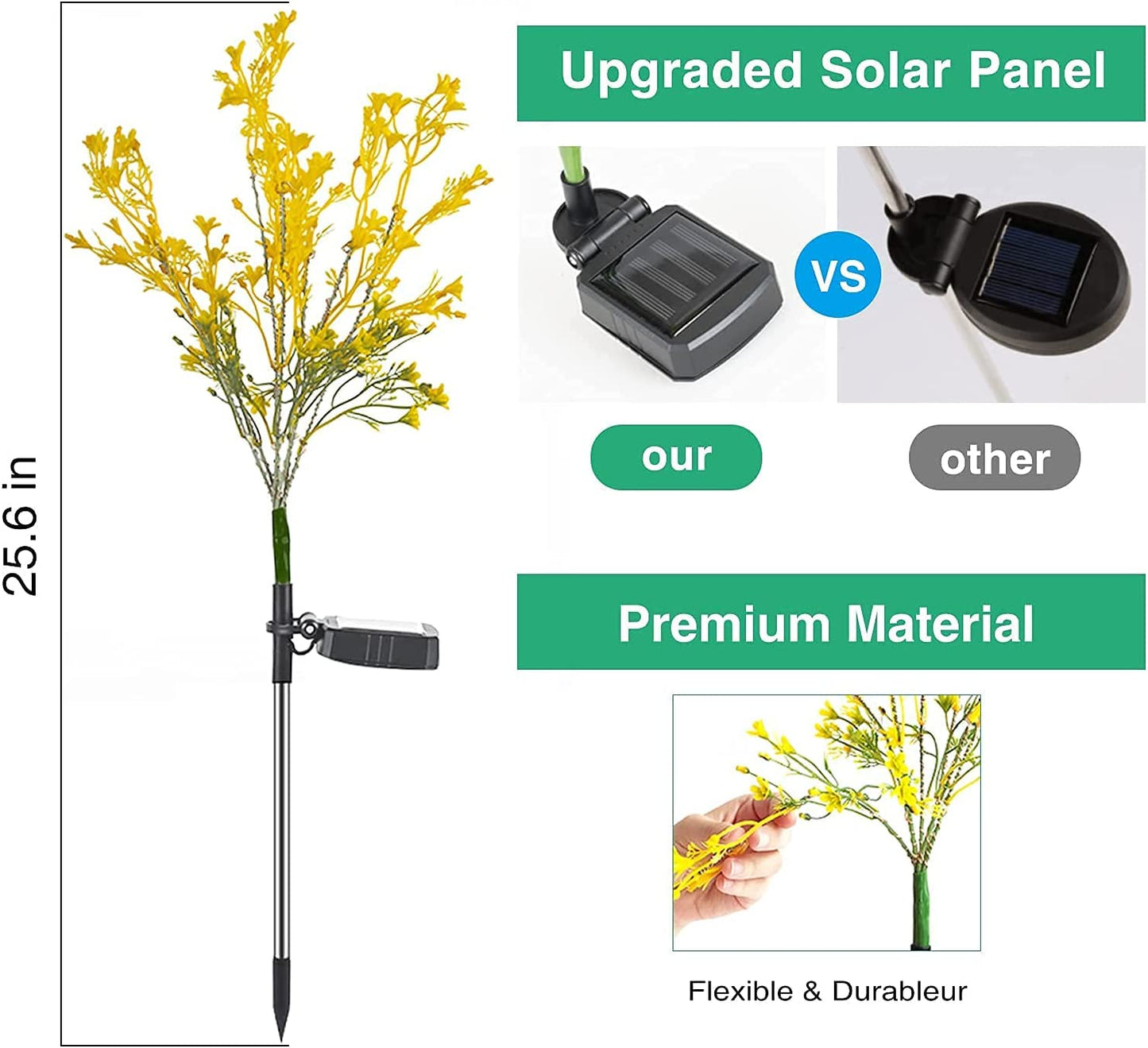Neporal Solar-Garden-Lights-Outdoor-Decorative, Solar Flowers Lights Garden Lights Solar Powered IP65 Waterproof Fiber Optic Solar Garden Stake Lights for Yard Patio Garden Pathway 2 Pack