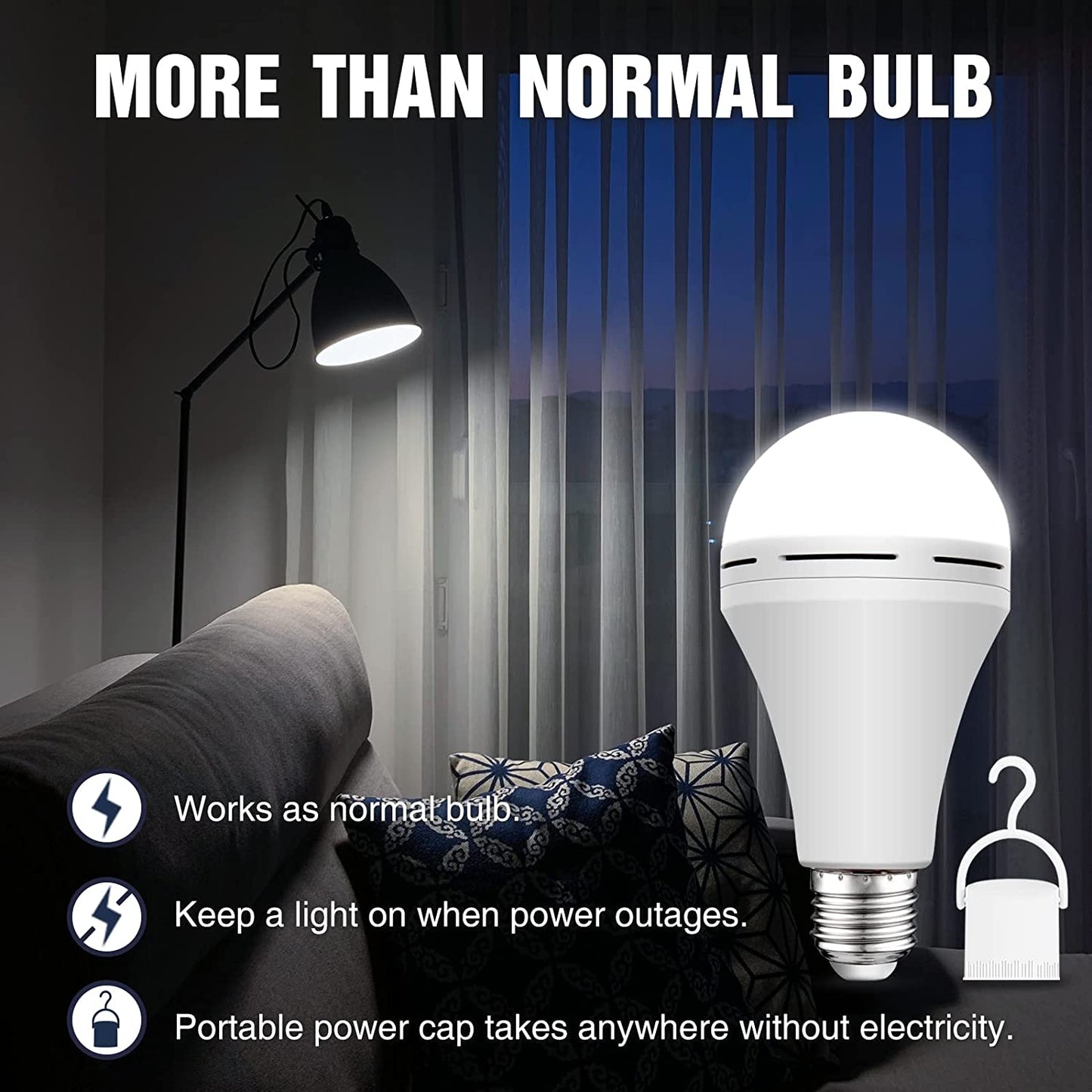 Neporal 4 Pack Emergency Rechargeable Light Bulbs, Daylight, 15W, 80W Equivalent