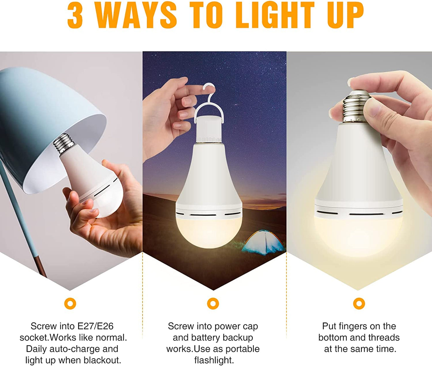 Neporal 6 Pack 3000K 6PK Emergency Rechargeable Light Bulb, 1200mAh15W 80W Equivalent