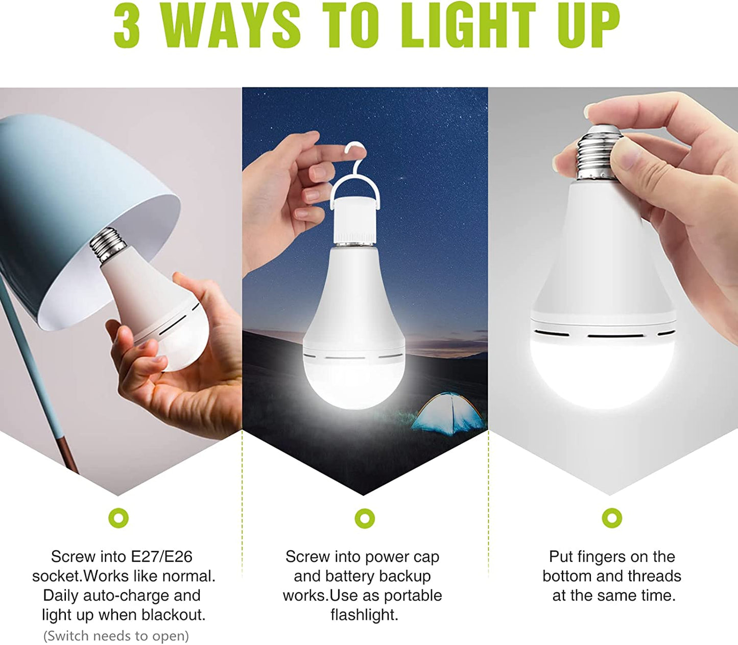 Neporal 4 Pack Emergency Rechargeable Light Bulbs, Daylight, 15W, 80W Equivalent