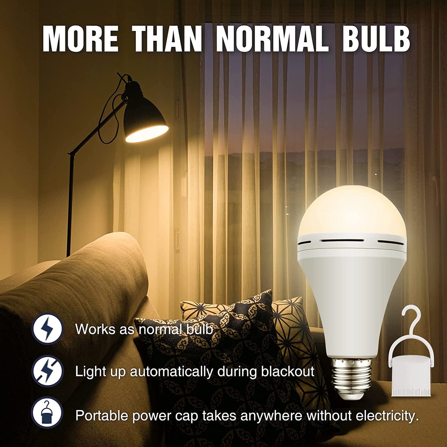 Neporal 6 Pack 3000K 6PK Emergency Rechargeable Light Bulb, 1200mAh15W 80W Equivalent