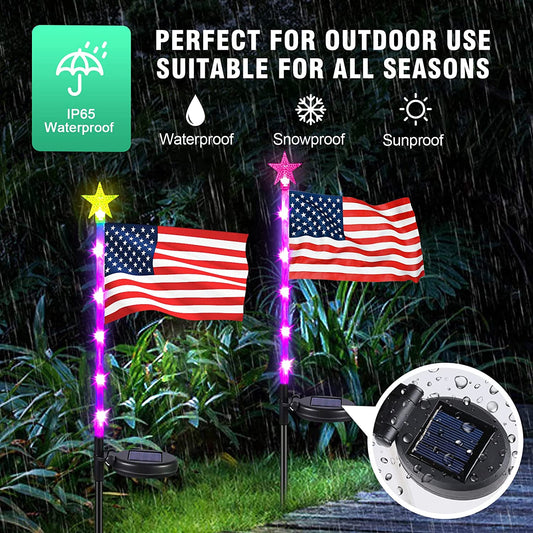 Neporal 4PK Solar American Flag Lights Outdoor,July 4th Decorations for Outside,Waterproof Outdoor Patriotic Decorations,Solar Stake Lights for Garden, Patio, Yard, Solar Powered Waterproof IP65