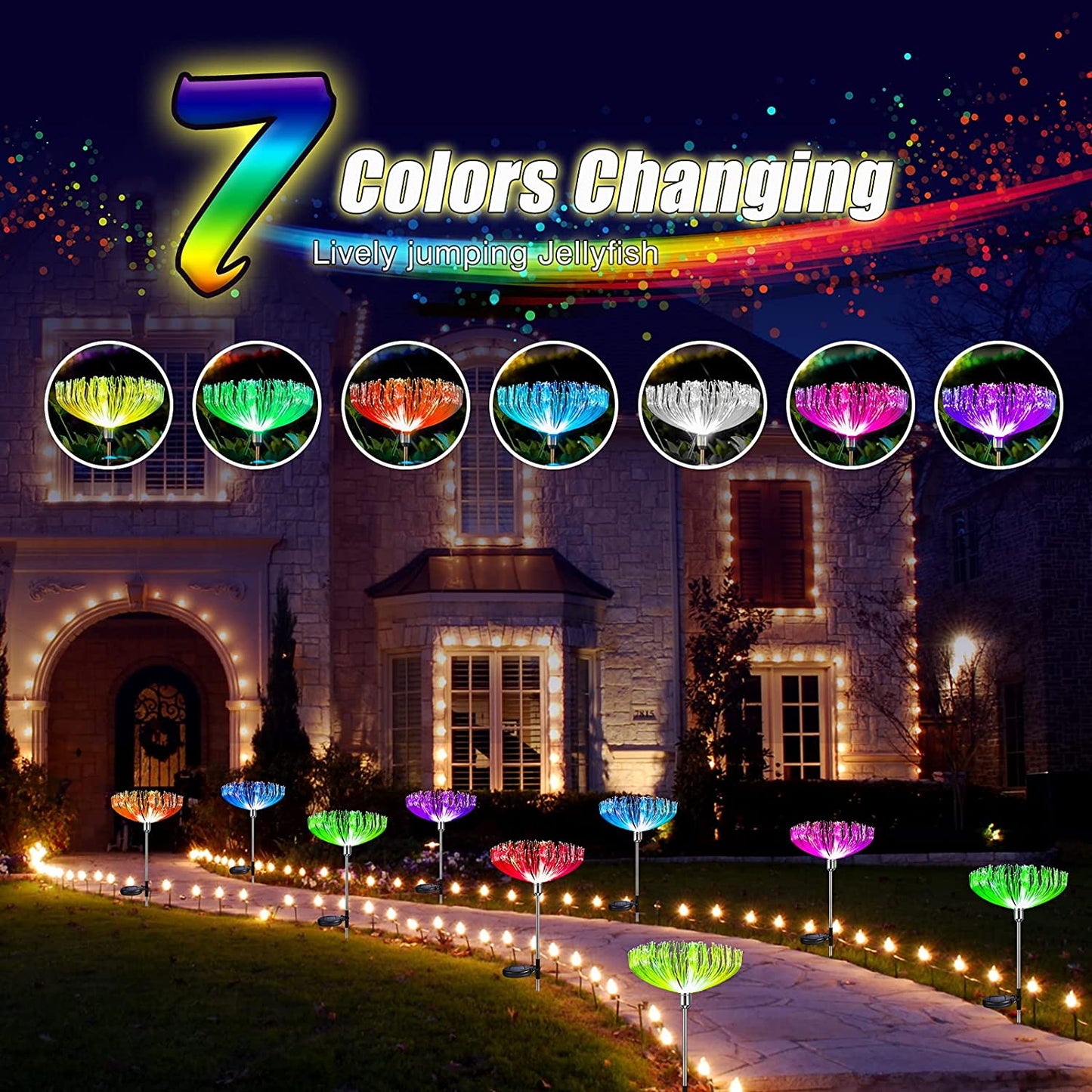 Neporal Solar Lights Outdoor Decorative 4 Pack, 7-Color Changing Solar Flowers, Solar Powered Flower Lights Dusk to Dawn, Solar Garden Stake Lights IP65 Waterproof for Patio, Garden, Yard, Pathway