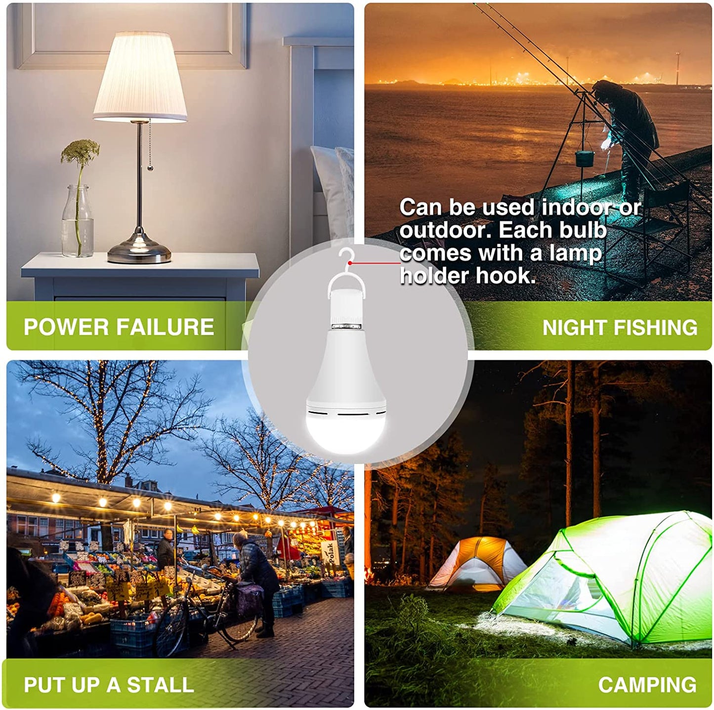 Neporal 4 Pack Emergency Rechargeable Light Bulbs, Daylight, 15W, 80W Equivalent