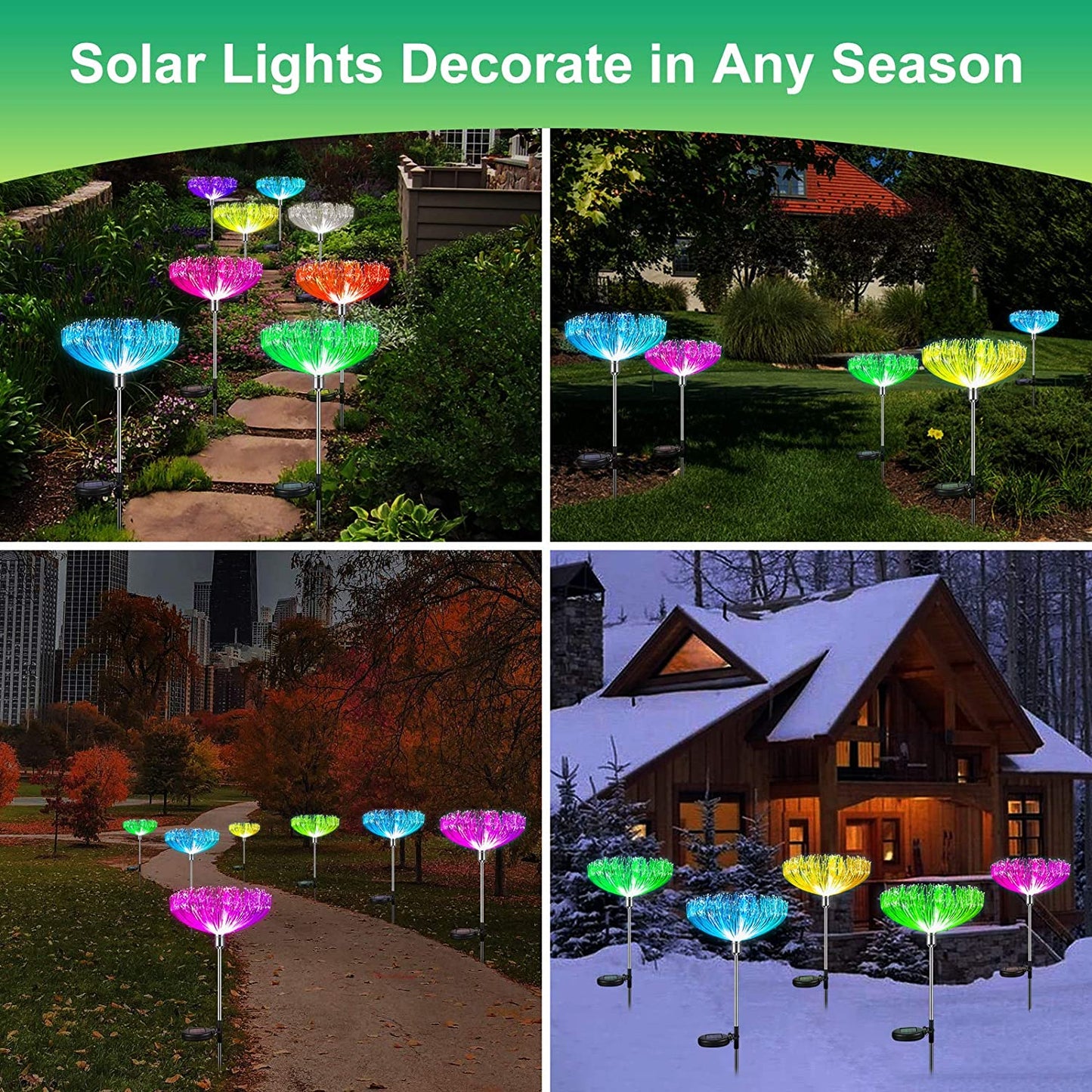 Neporal Solar Lights Outdoor Decorative 4 Pack, 7-Color Changing Solar Flowers, Solar Powered Flower Lights Dusk to Dawn, Solar Garden Stake Lights IP65 Waterproof for Patio, Garden, Yard, Pathway